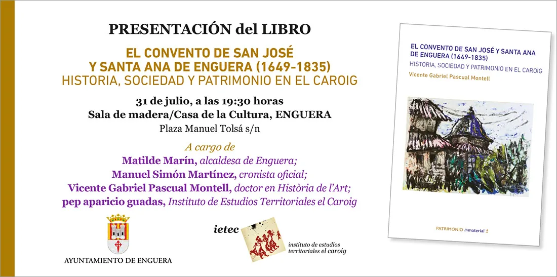 Cartel de la presentación del libro «El convento de San José y Santa Ana de Enguera (1649-1835)»